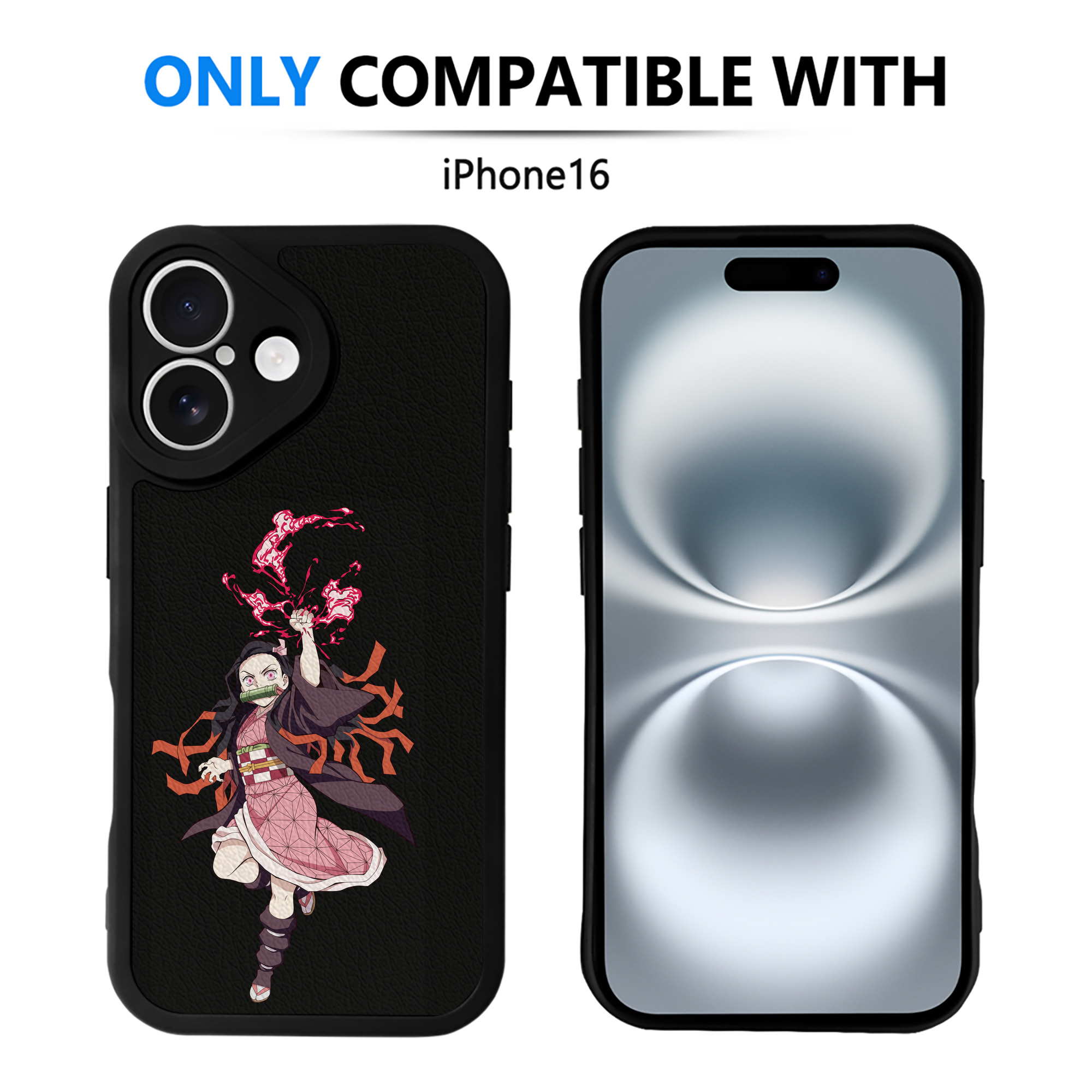 （画像用） 鬼滅の刃（きめつのやいば）竈門 禰󠄀豆子／かまど ねずこ Kamado Nezuko 【iPhone 16シリーズ対応】シリコンスマホケース（レザー調） 材質：シリコン
